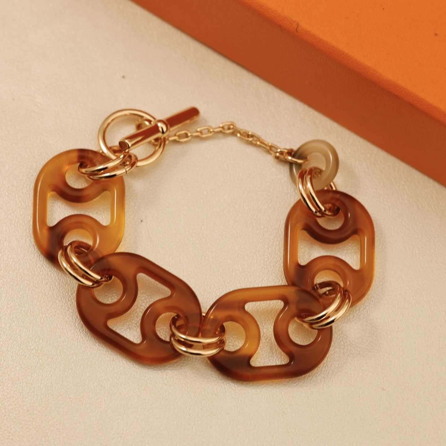 Hermes Hermès Brown Enamel & Gold Chain Earrings