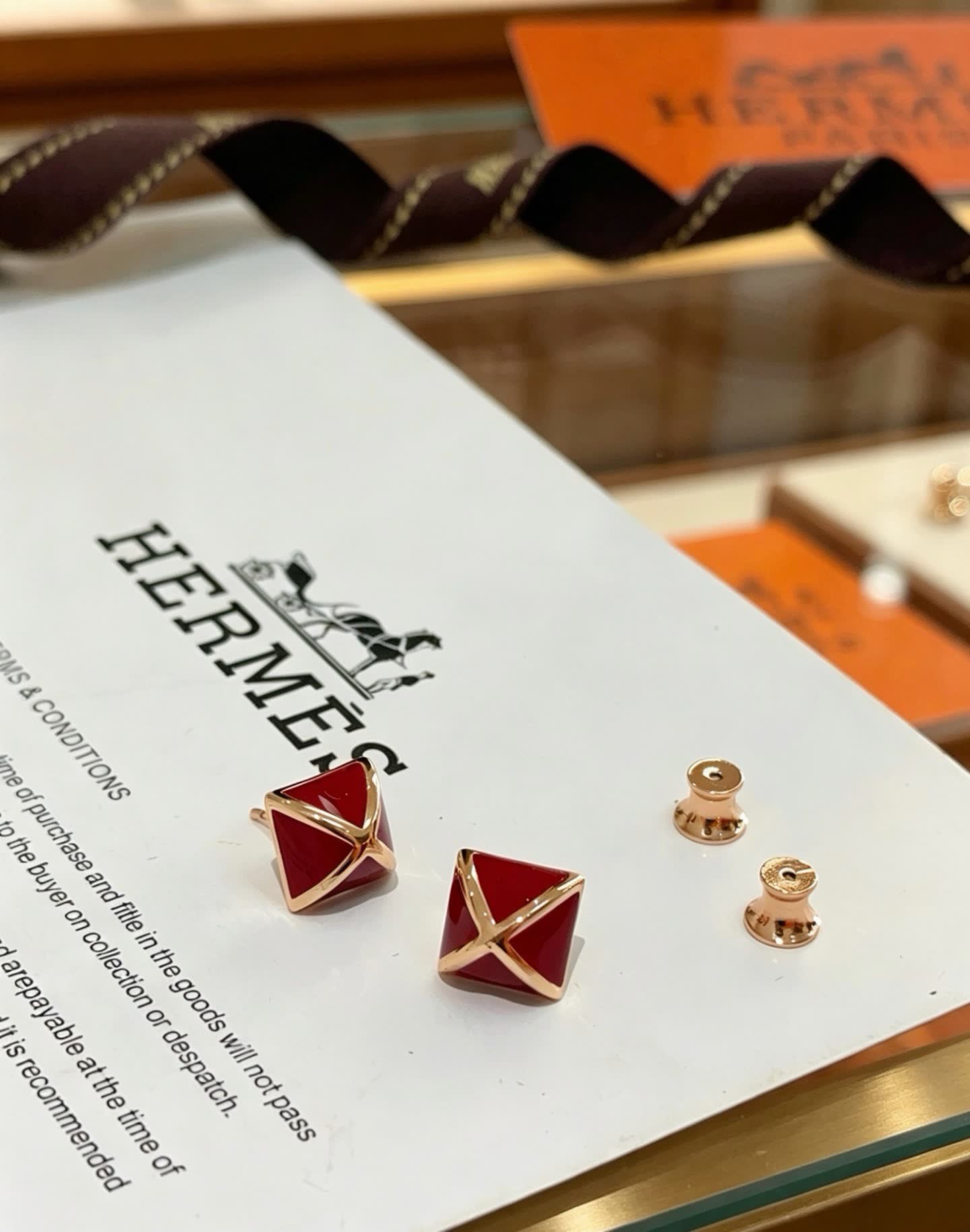 Hermes Hermès Red Enamel Earrings