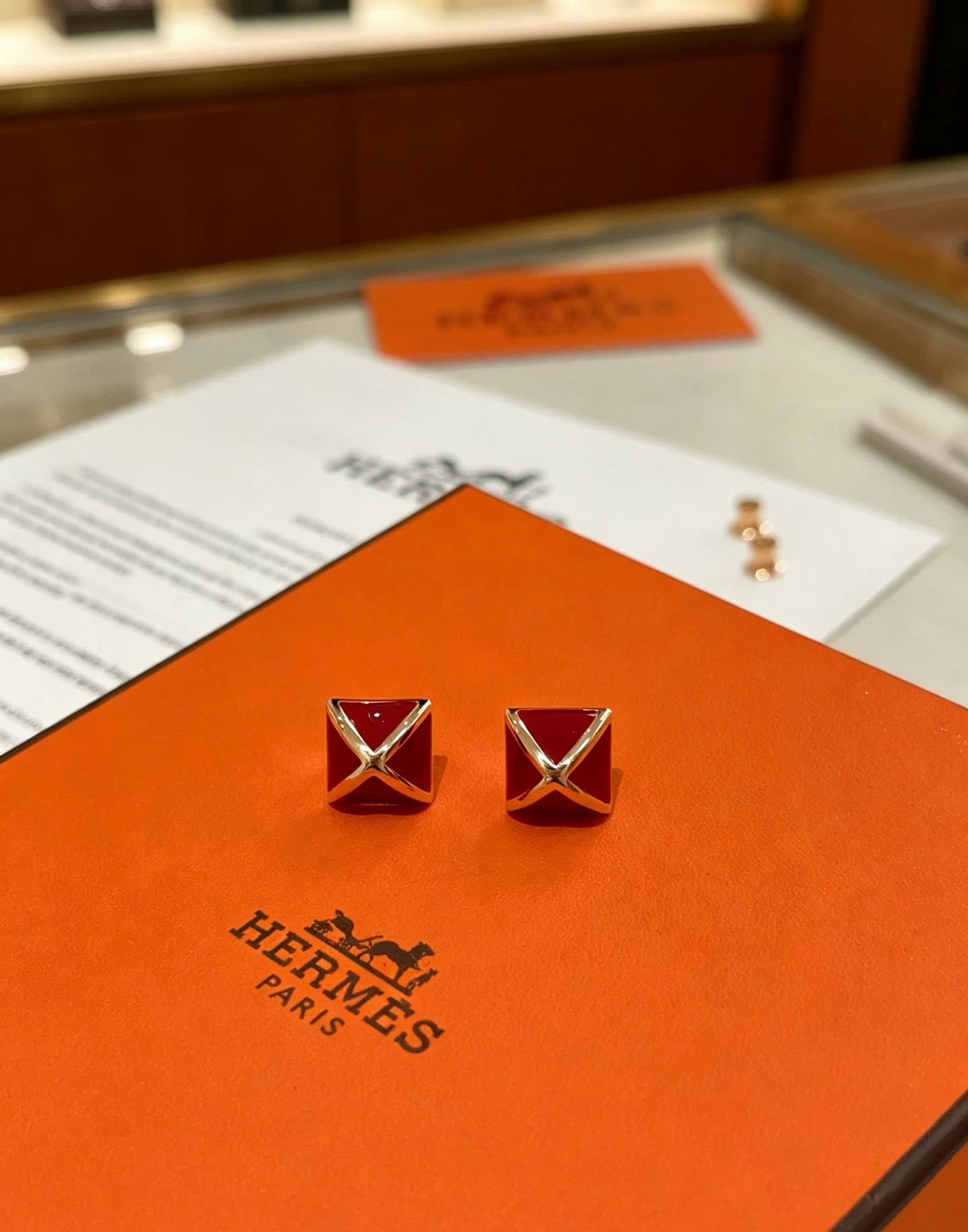 Hermes Hermès Red Enamel Earrings
