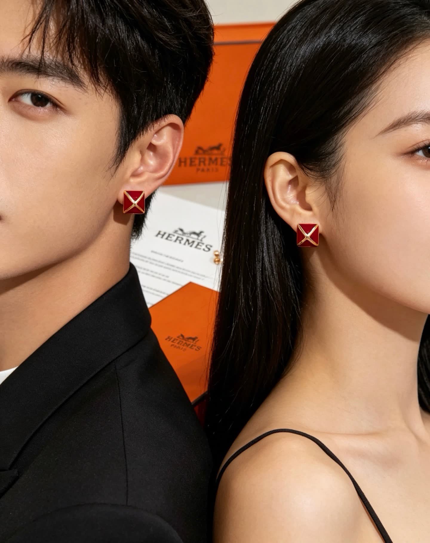 Hermes Hermès Red Enamel Earrings