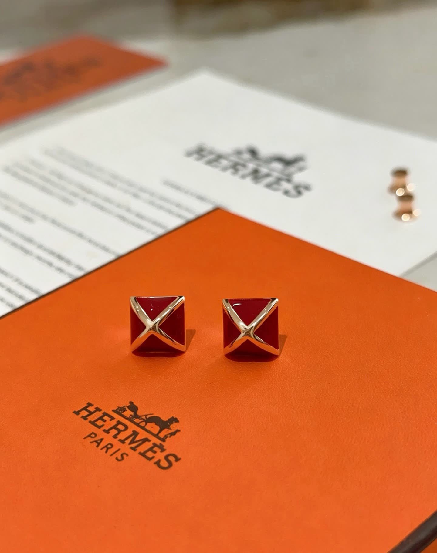 Hermes Hermès Red Enamel Earrings