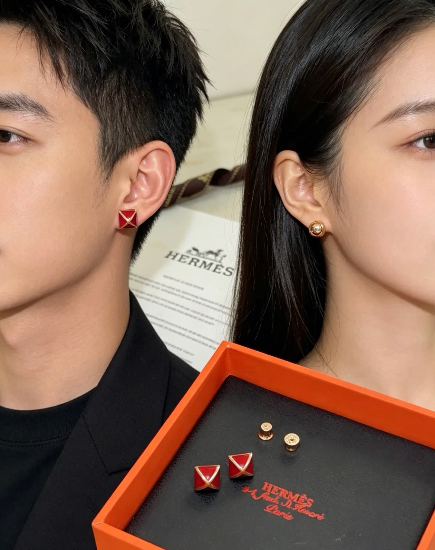 Hermes Hermès Red Enamel Earrings
