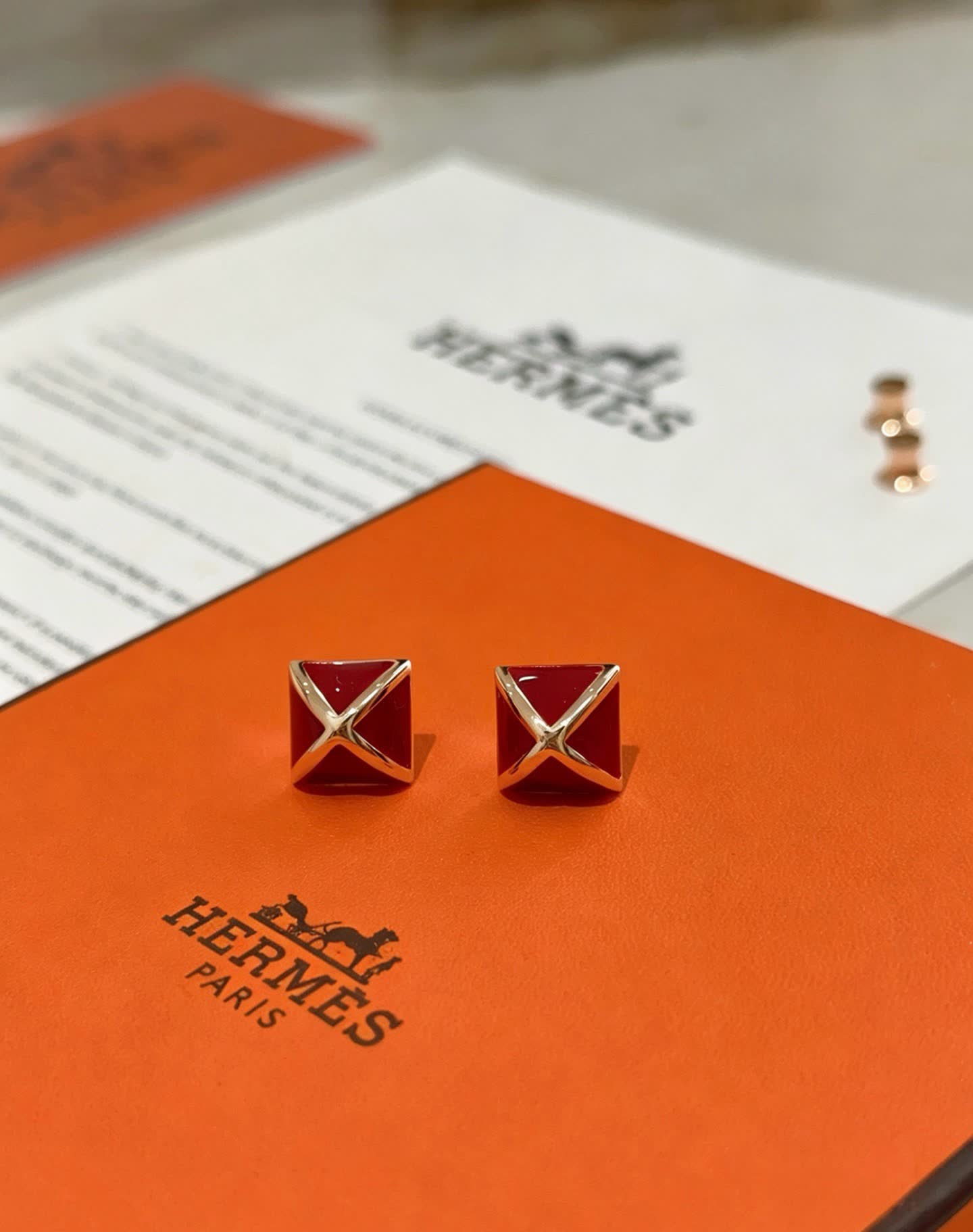 Hermes Hermès Red Enamel Earrings