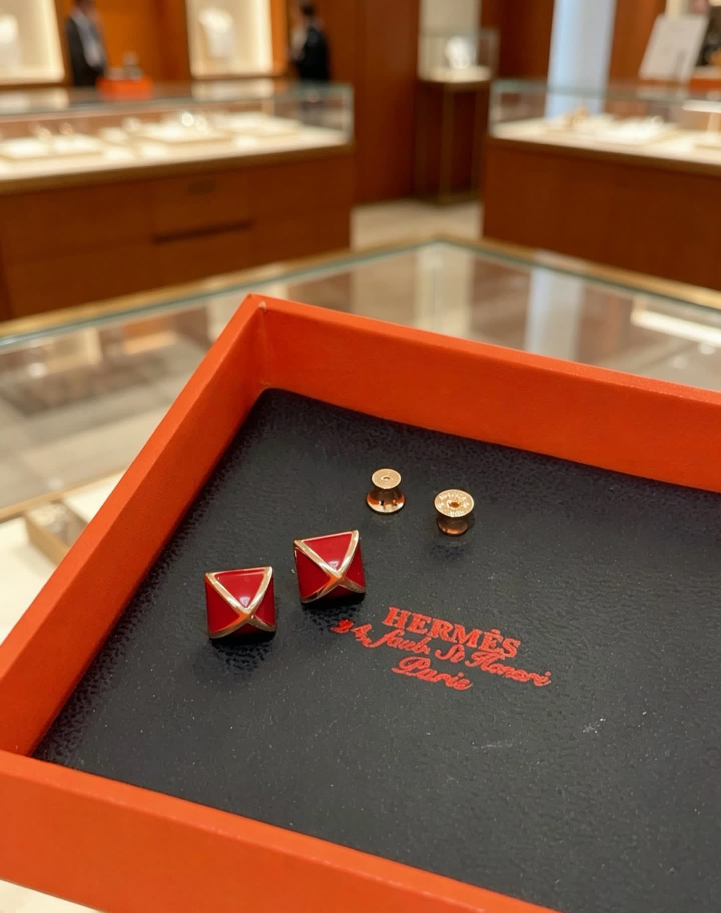 Hermes Hermès Red Enamel Earrings