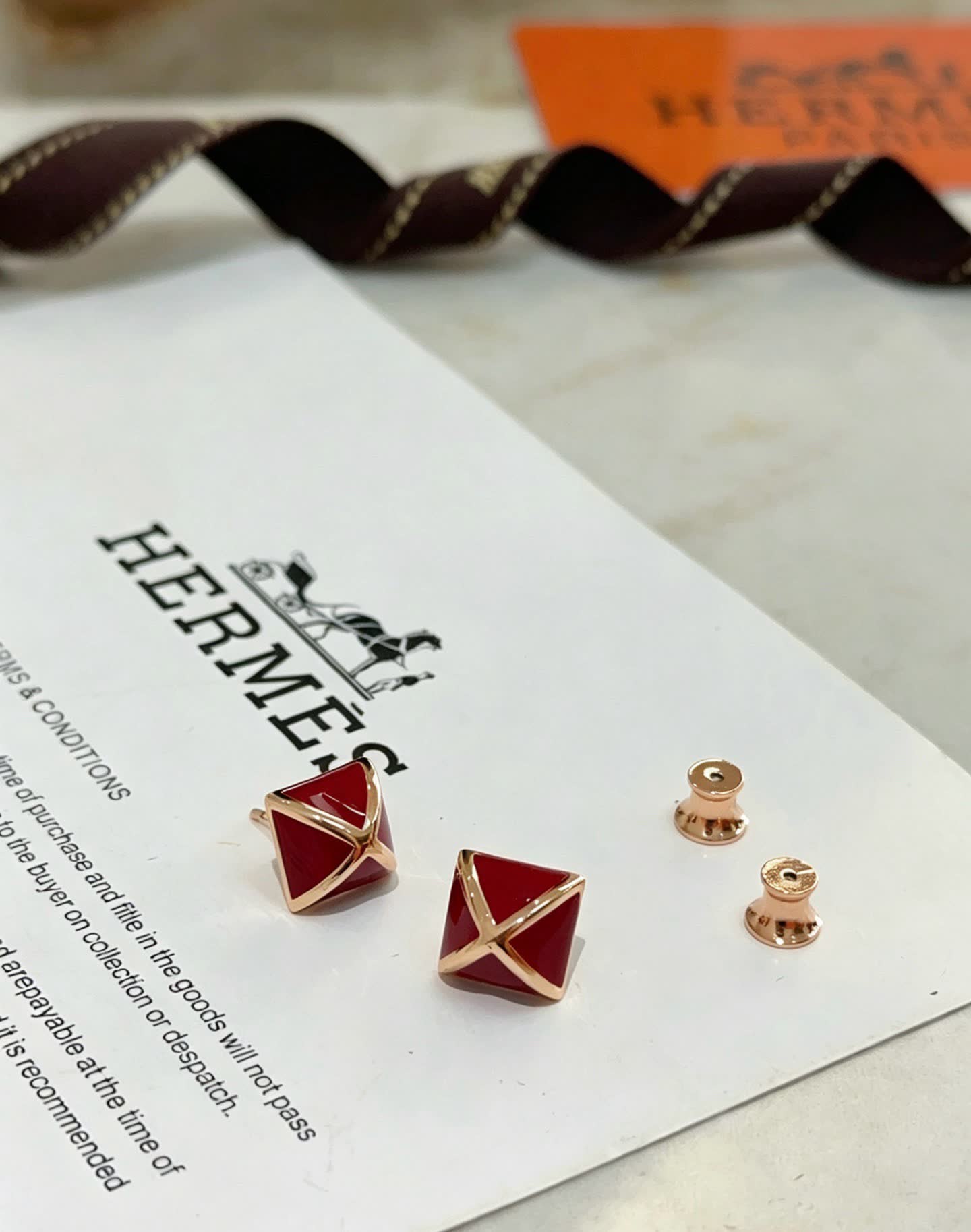 Hermes Hermès Red Enamel Earrings