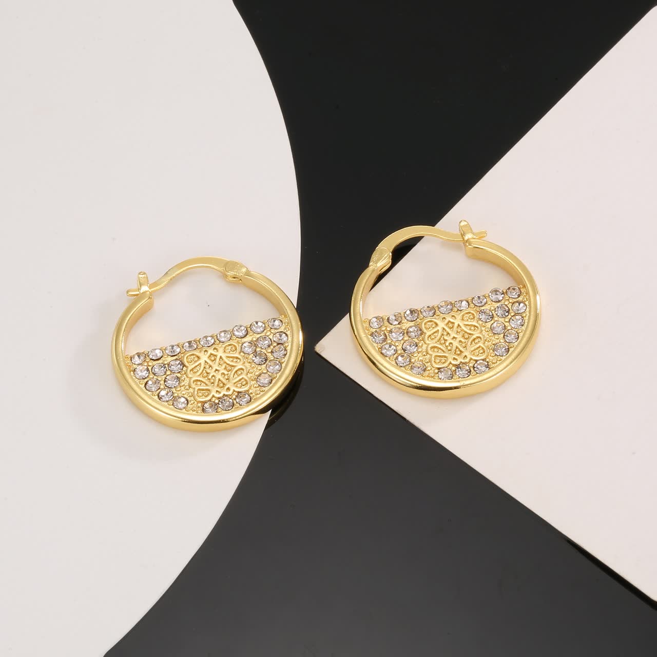 Loewe Gold Hoop Earrings with Crystal Accents