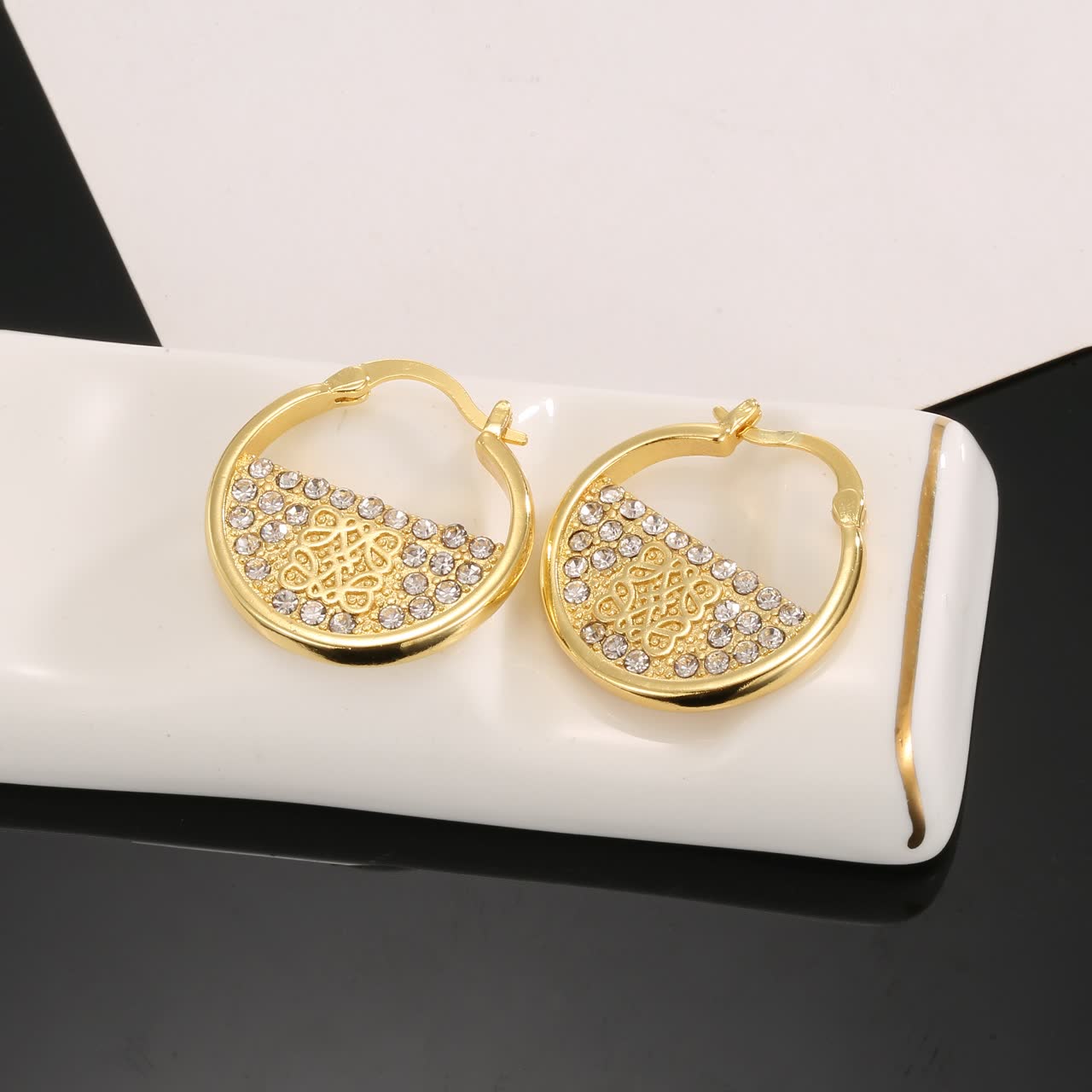 Loewe Gold Hoop Earrings with Crystal Accents