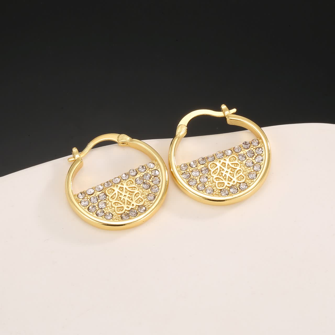 Loewe Gold Hoop Earrings with Crystal Accents