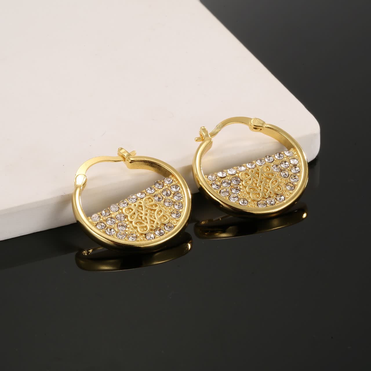 Loewe Gold Hoop Earrings with Crystal Accents