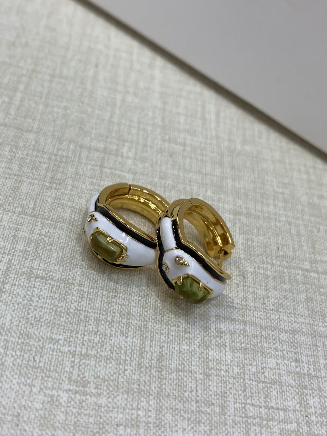 LOEWE Gold and White Enamel Hoop Earrings