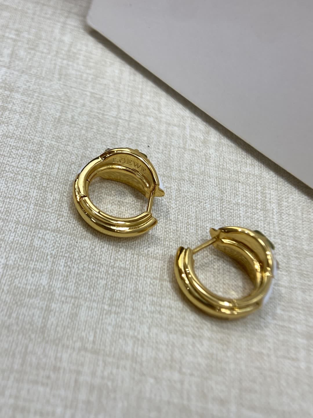LOEWE Gold and White Enamel Hoop Earrings