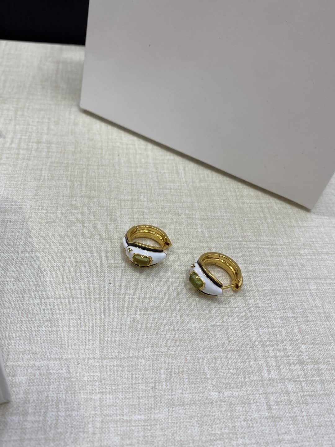 LOEWE Gold and White Enamel Hoop Earrings