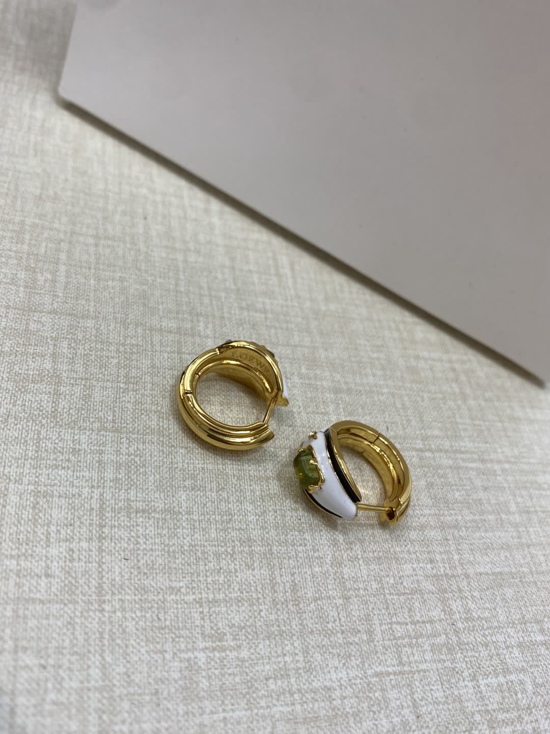 LOEWE Gold and White Enamel Hoop Earrings
