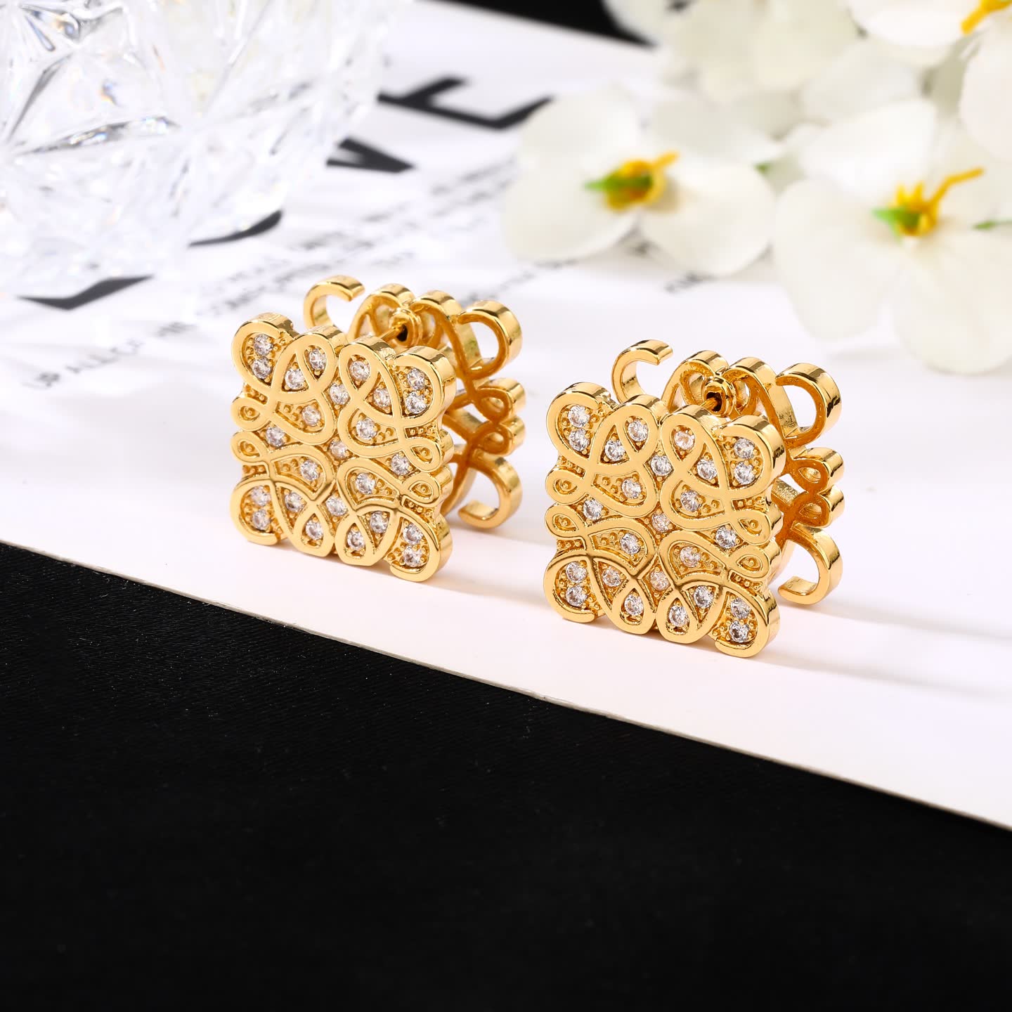 Loewe Gold Plated Diamond Stud Earrings
