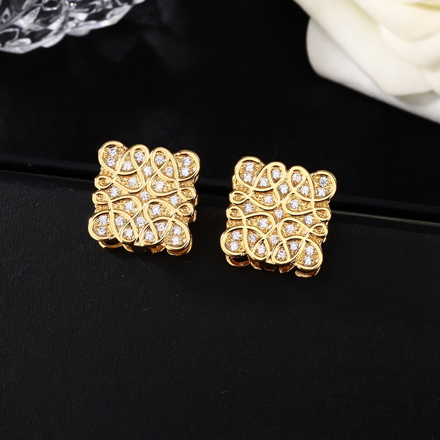 Loewe Gold Plated Diamond Stud Earrings