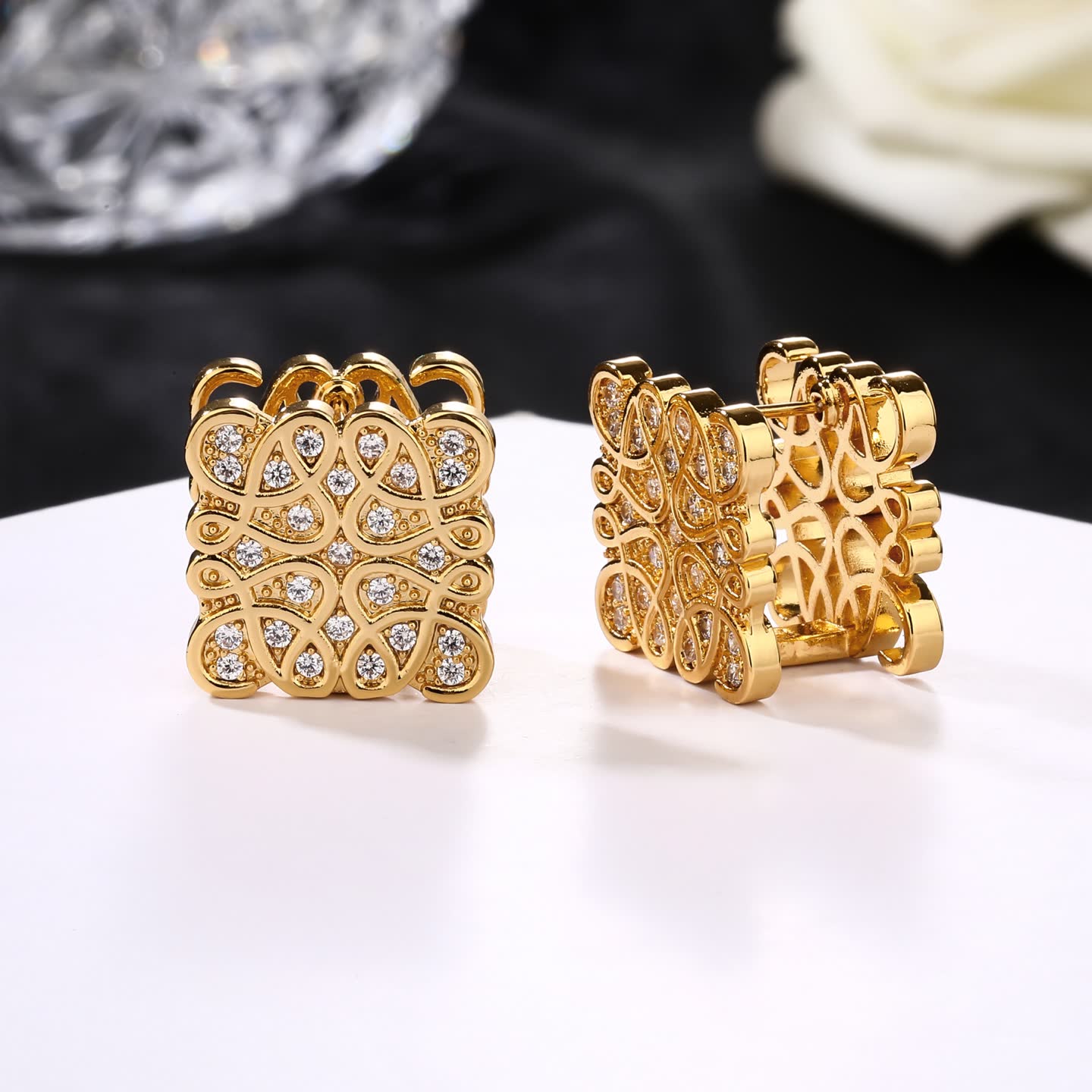 Loewe Gold Plated Diamond Stud Earrings