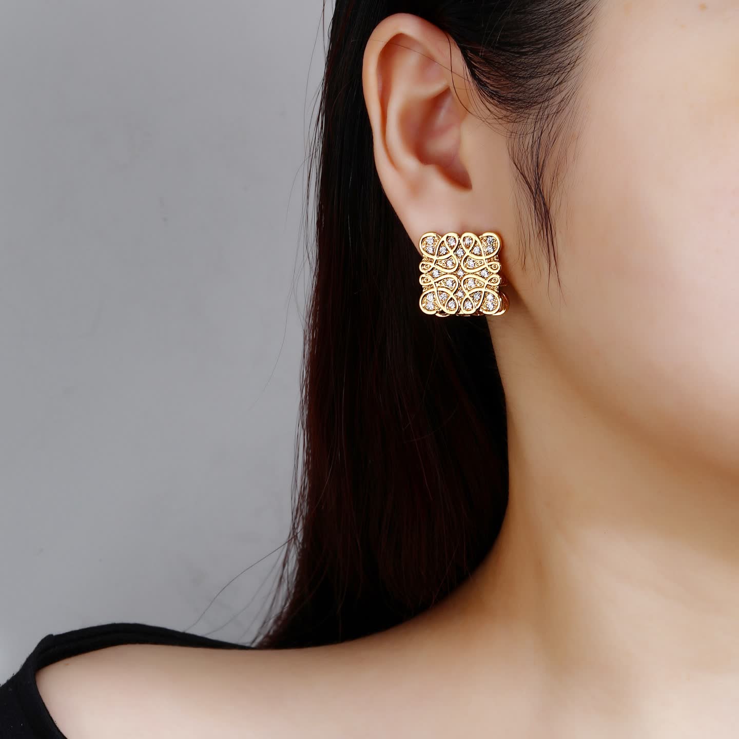Loewe Gold Plated Diamond Stud Earrings