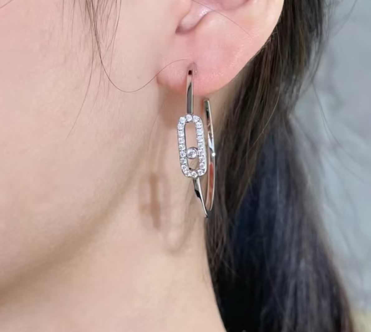 Messika Silver Hoop Earrings with Diamond Accents