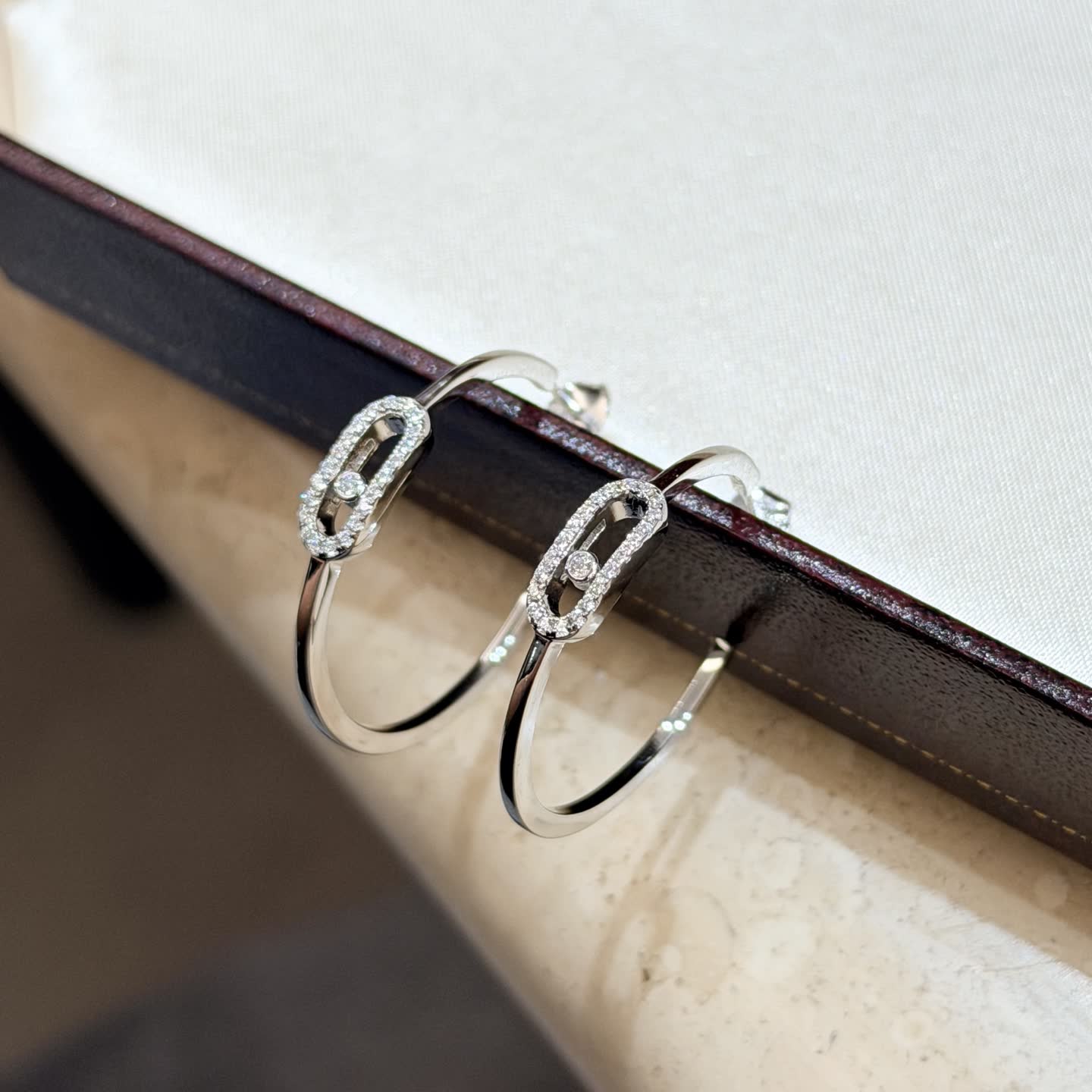 Messika Silver Hoop Earrings with Diamond Accents