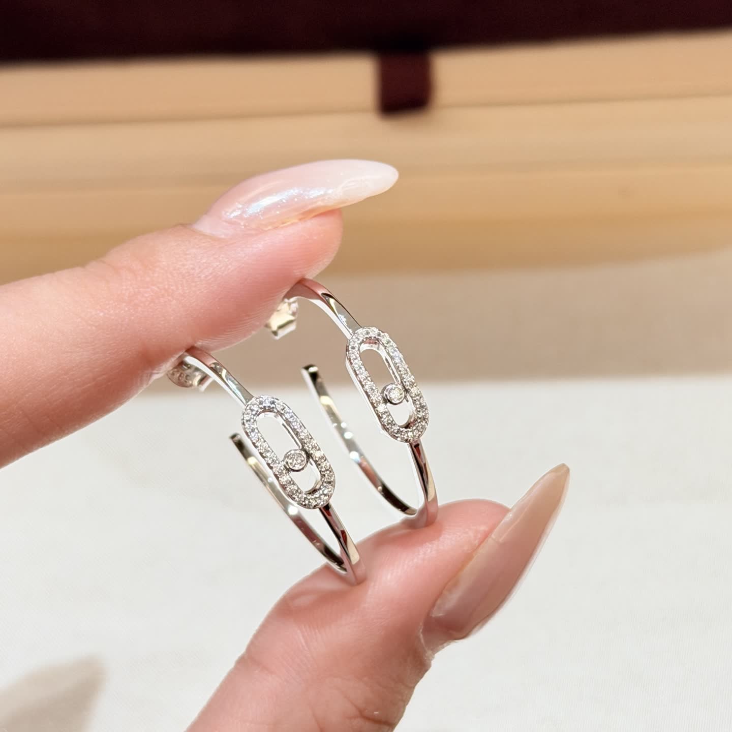 Messika Silver Hoop Earrings with Diamond Accents