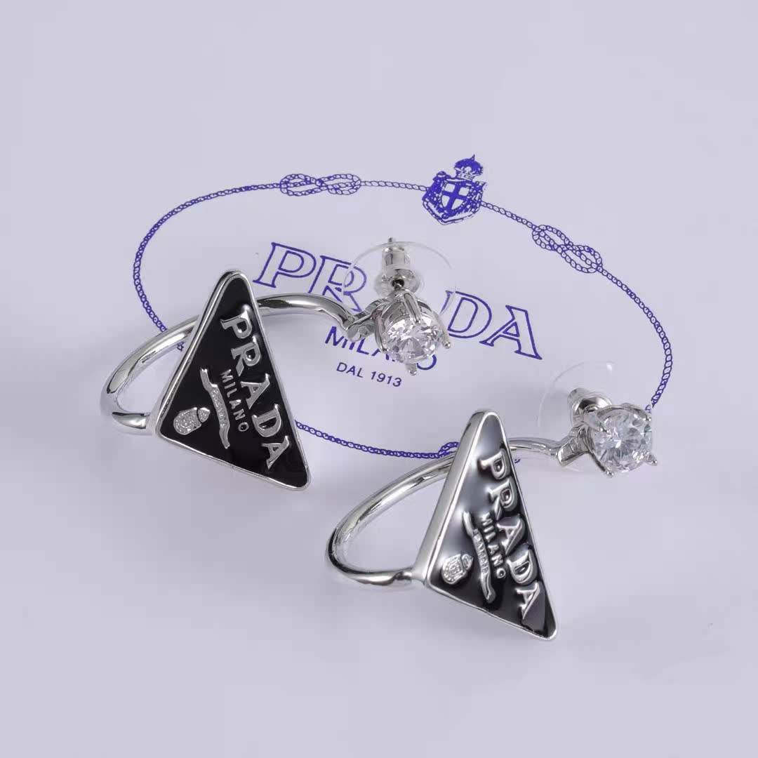 Prada Milano Logo Stud Earrings