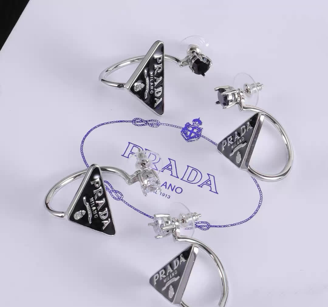 Prada Milano Logo Stud Earrings