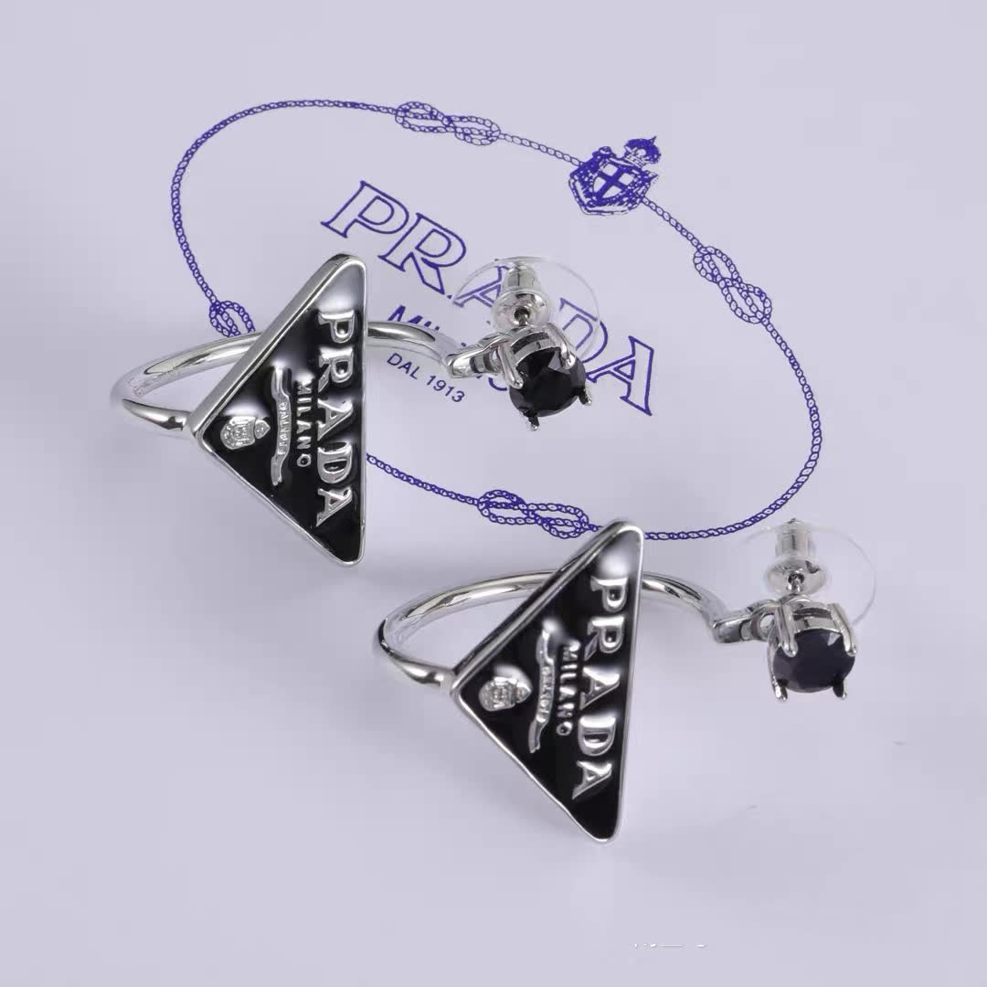 Prada Milano Logo Stud Earrings
