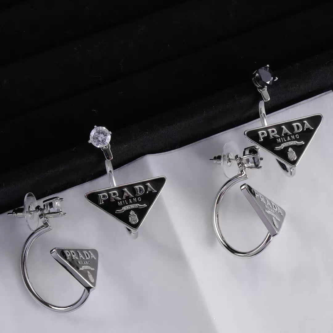 Prada Milano Logo Stud Earrings