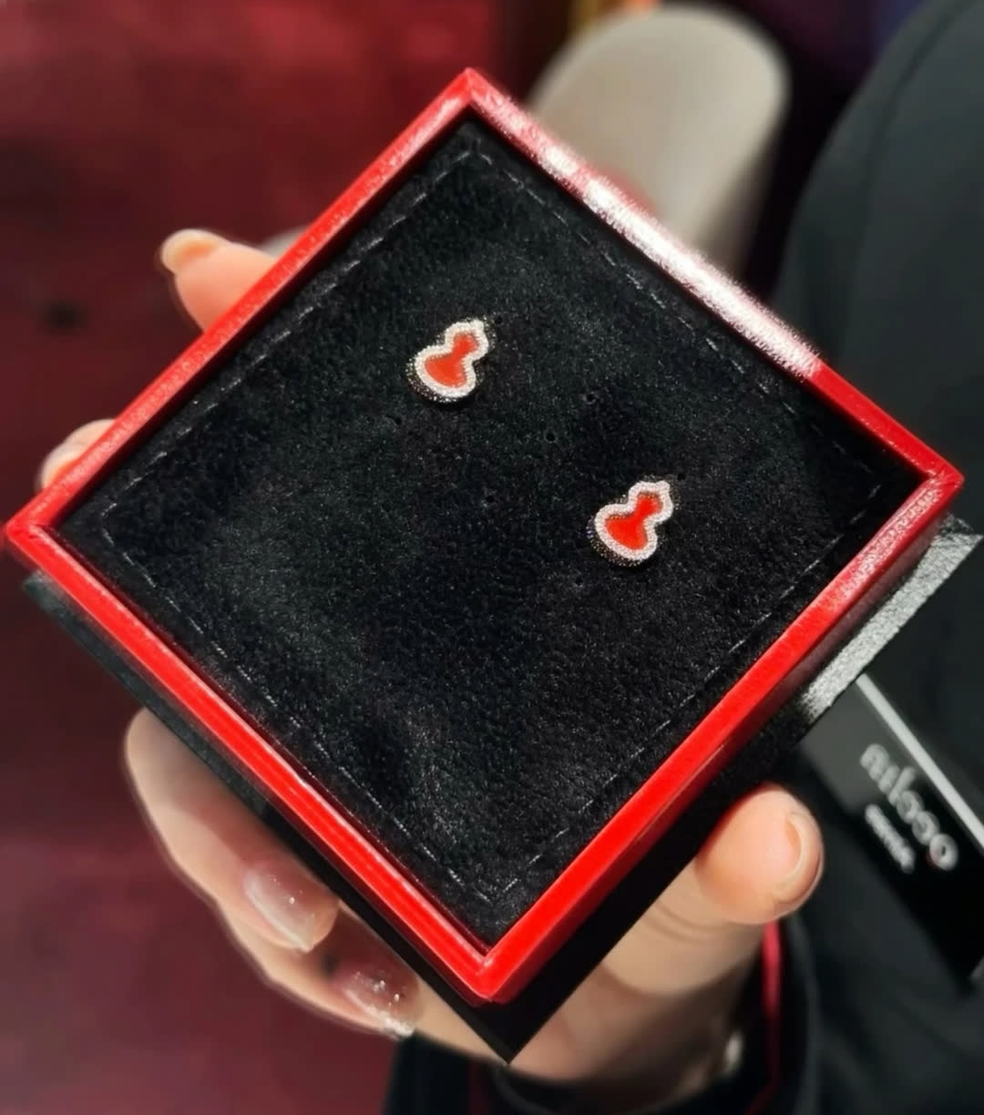 Qeelin Gold Buddha Stud Earrings with Red Enamel