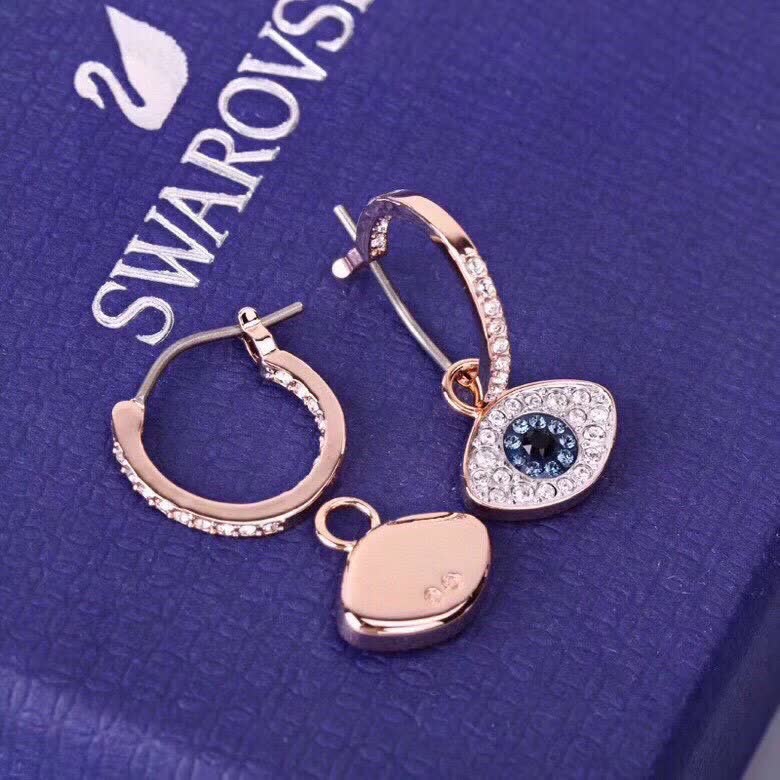 Swarovski Rose Gold Evil Eye Hoop Earrings with Blue and Clear Stones