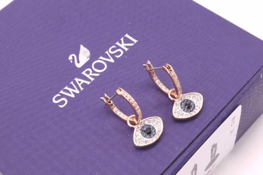 Swarovski Rose Gold Evil Eye Hoop Earrings with Blue and Clear Stones