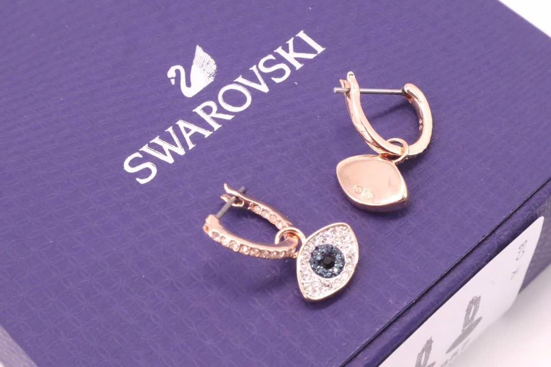 Swarovski Rose Gold Evil Eye Hoop Earrings with Blue and Clear Stones
