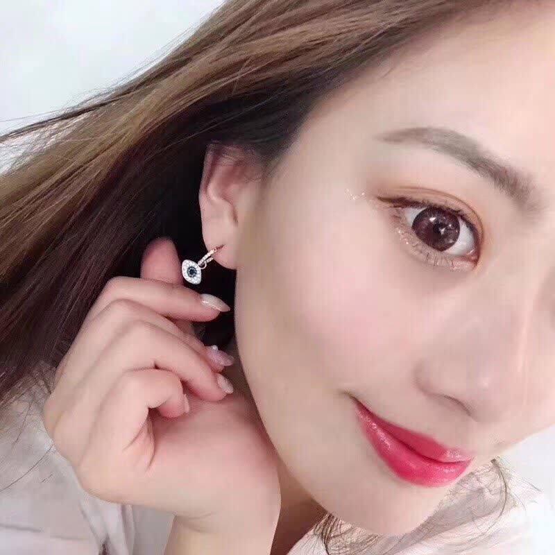 Swarovski Rose Gold Evil Eye Hoop Earrings with Blue and Clear Stones