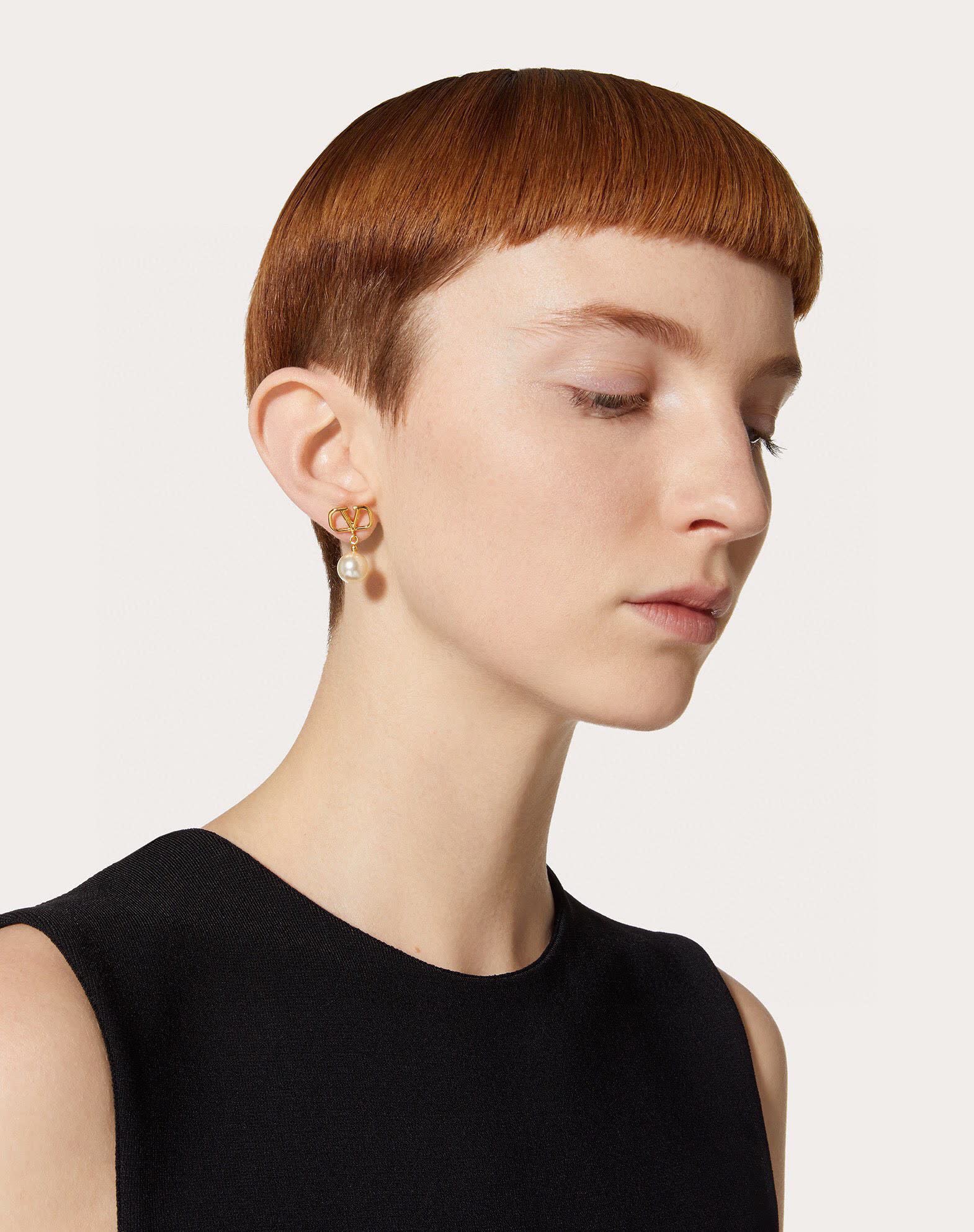 Louis Vuitton Gold 'LV' Logo Pearl Earrings