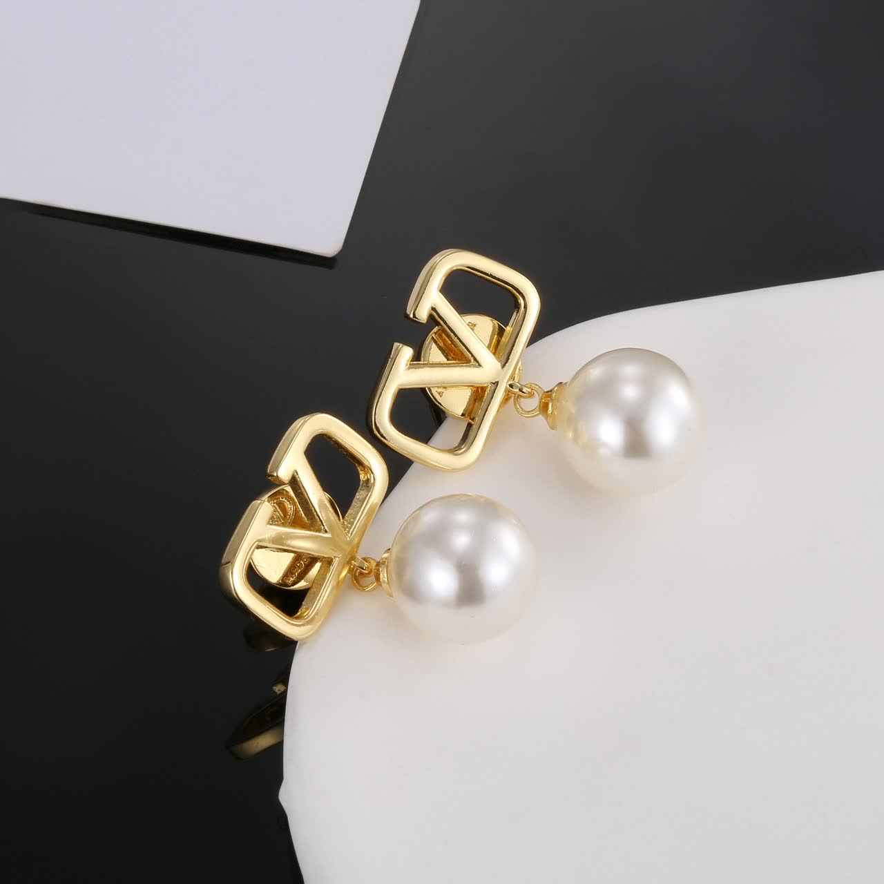 Louis Vuitton Gold 'LV' Logo Pearl Earrings