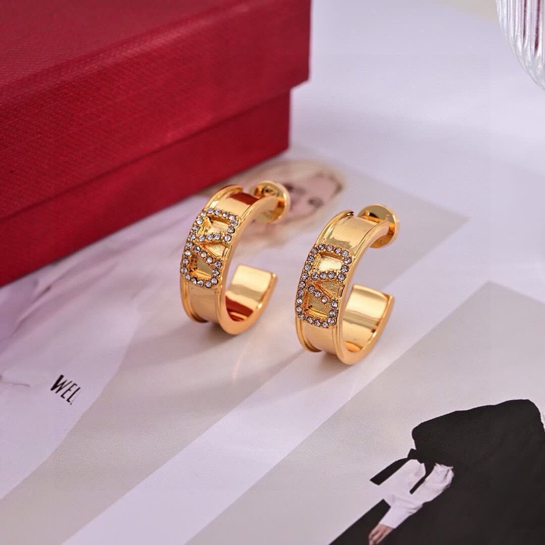 Valentino Gold Hoop Earrings with Rhinestones