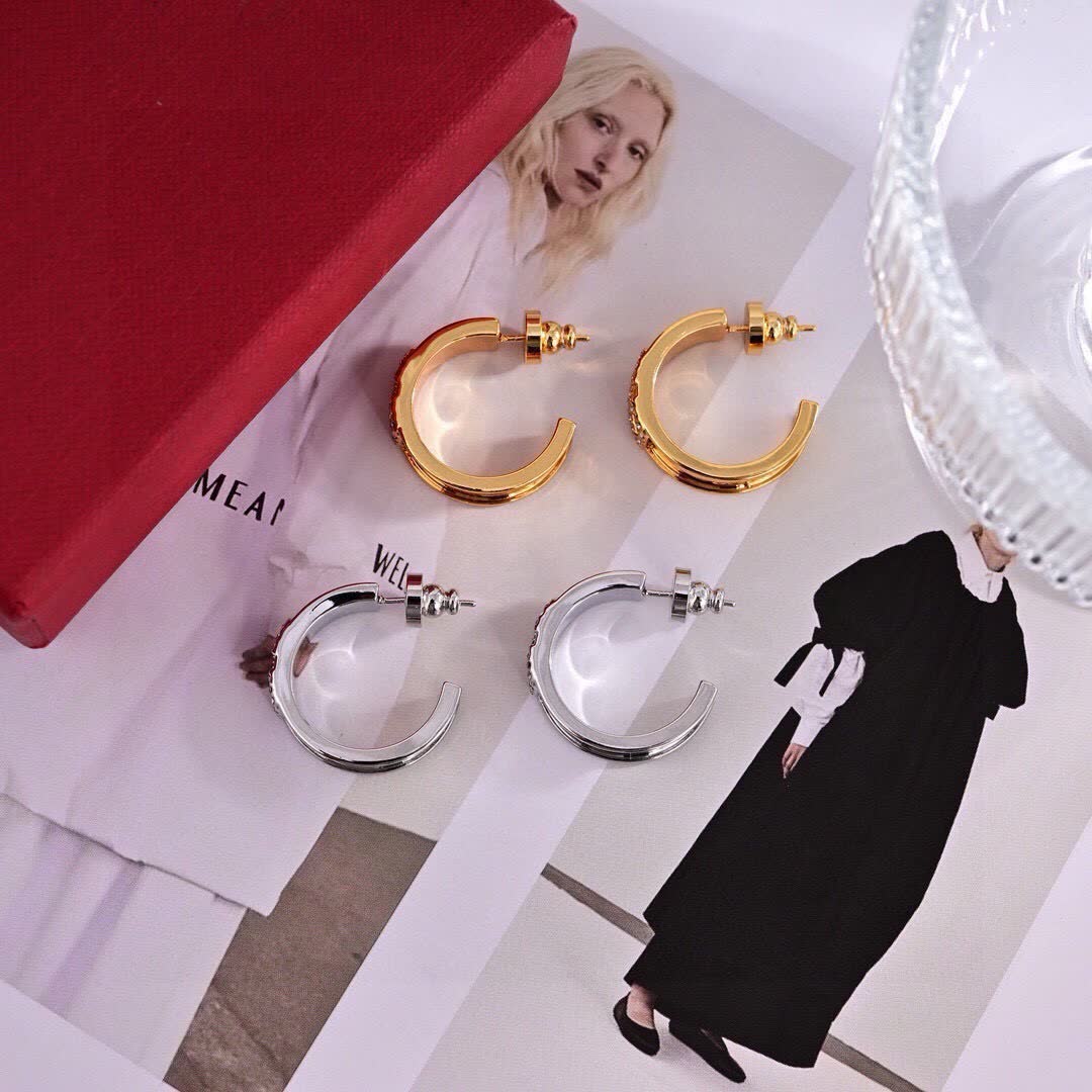 Valentino Gold Hoop Earrings with Rhinestones