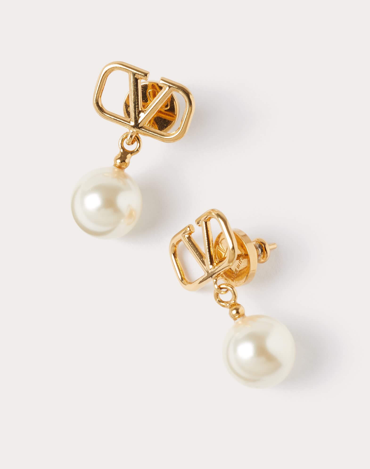 Valentino Dolce & Gabbana Gold Logo Pearl Drop Earrings