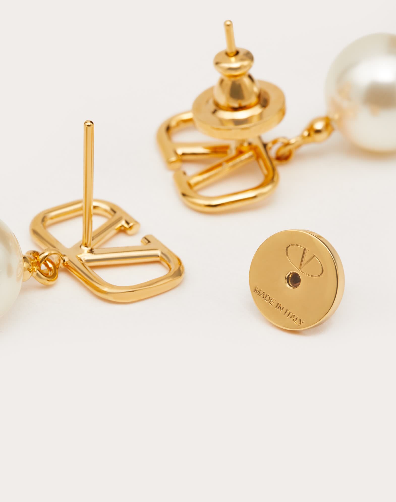 Valentino Dolce & Gabbana Gold Logo Pearl Drop Earrings