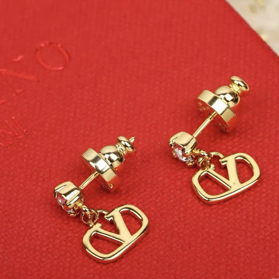 Valentino Dolce & Gabbana Gold Tone Crystal Logo Drop Earrings
