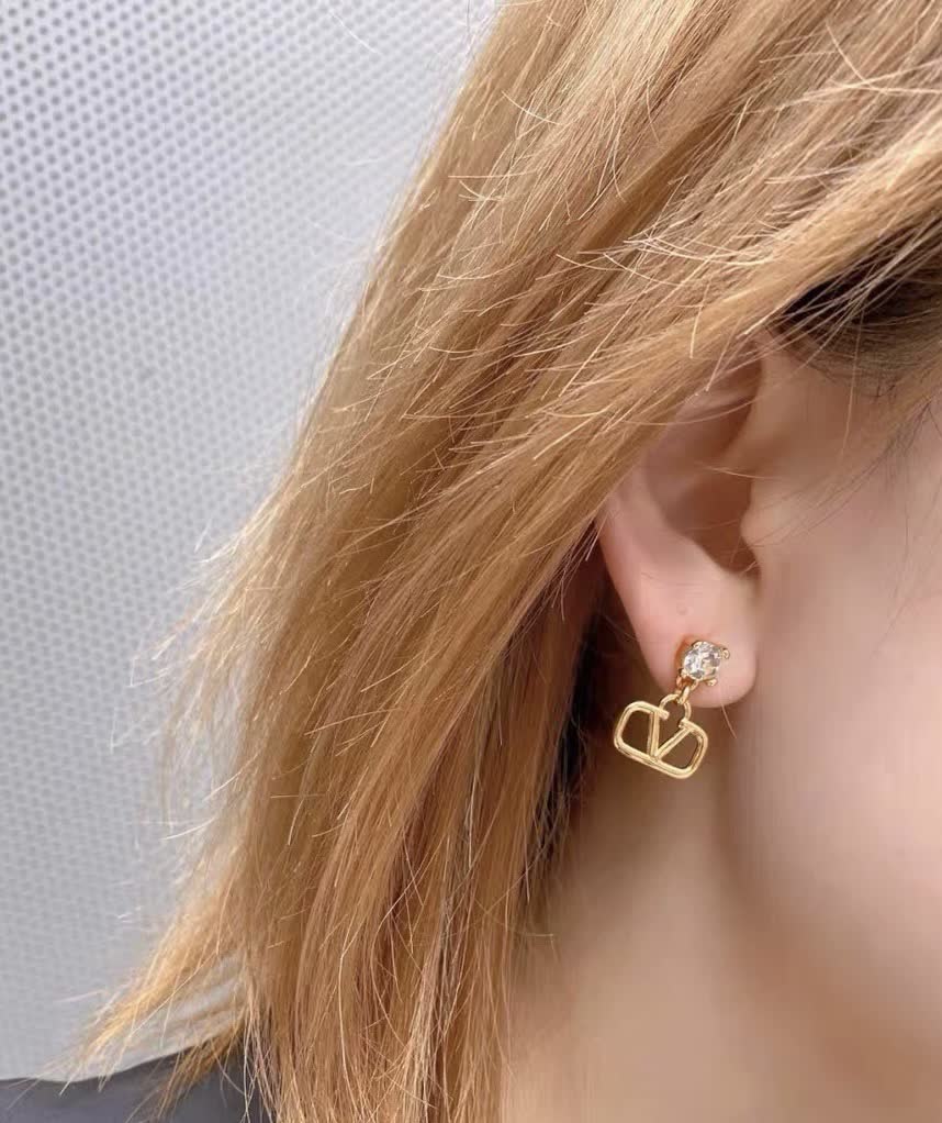 Valentino Dolce & Gabbana Gold Tone Crystal Logo Drop Earrings