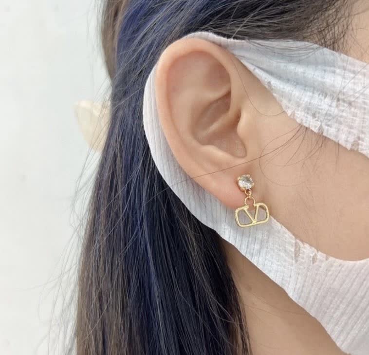 Valentino Dolce & Gabbana Gold Tone Crystal Logo Drop Earrings
