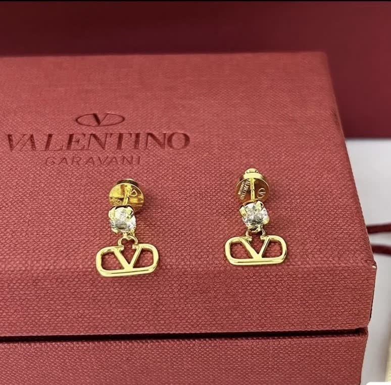 Valentino Dolce & Gabbana Gold Tone Crystal Logo Drop Earrings