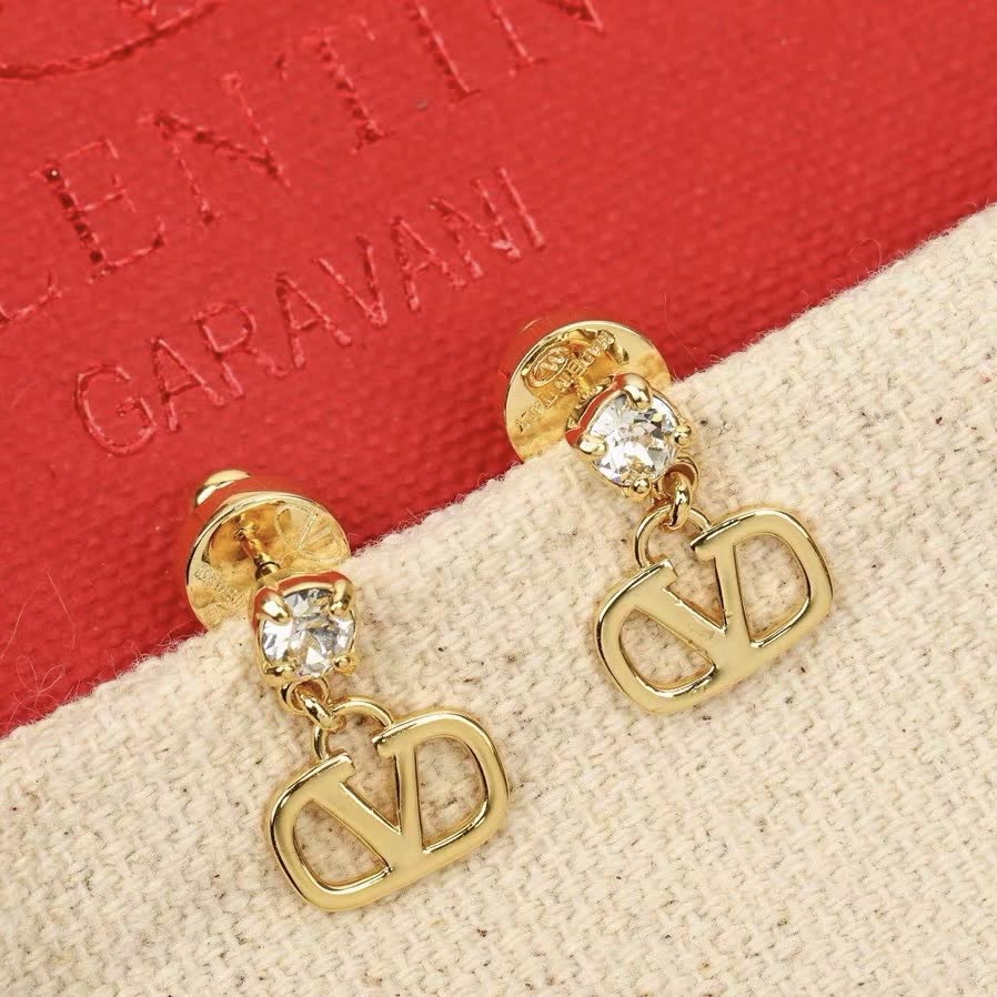 Valentino Dolce & Gabbana Gold Tone Crystal Logo Drop Earrings