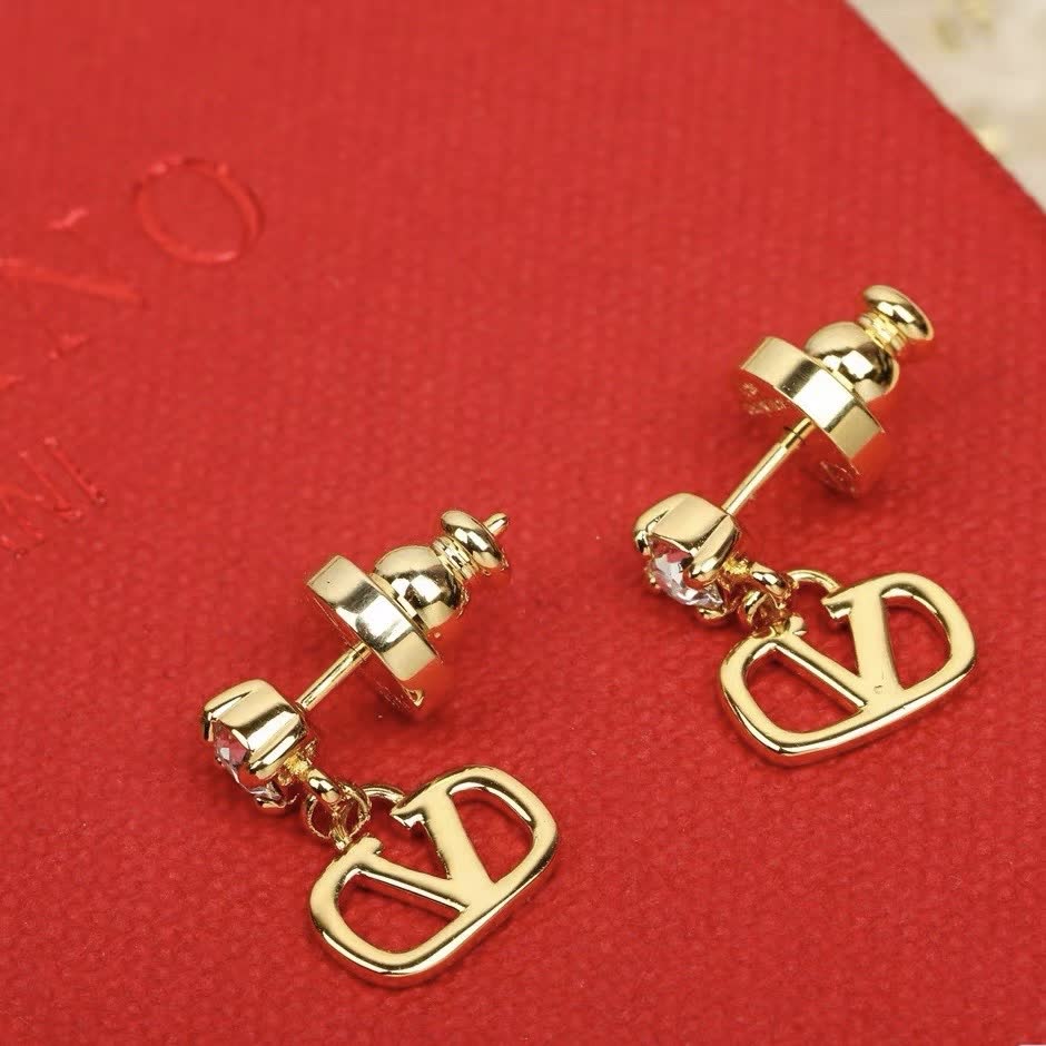 Valentino Dolce & Gabbana Gold Tone Crystal Logo Drop Earrings