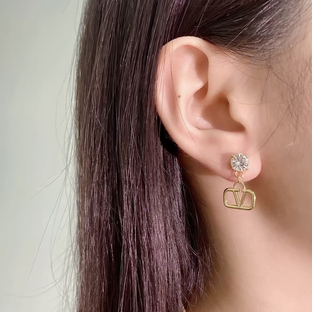 Valentino Dolce & Gabbana Gold Tone Crystal Logo Drop Earrings