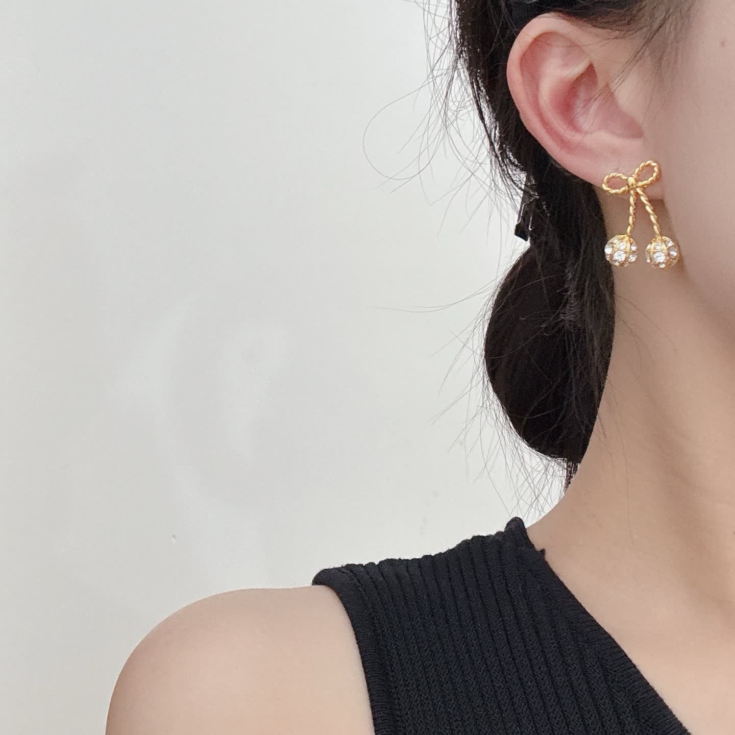 Valentino Gold Bow and Crystal Drop Earrings