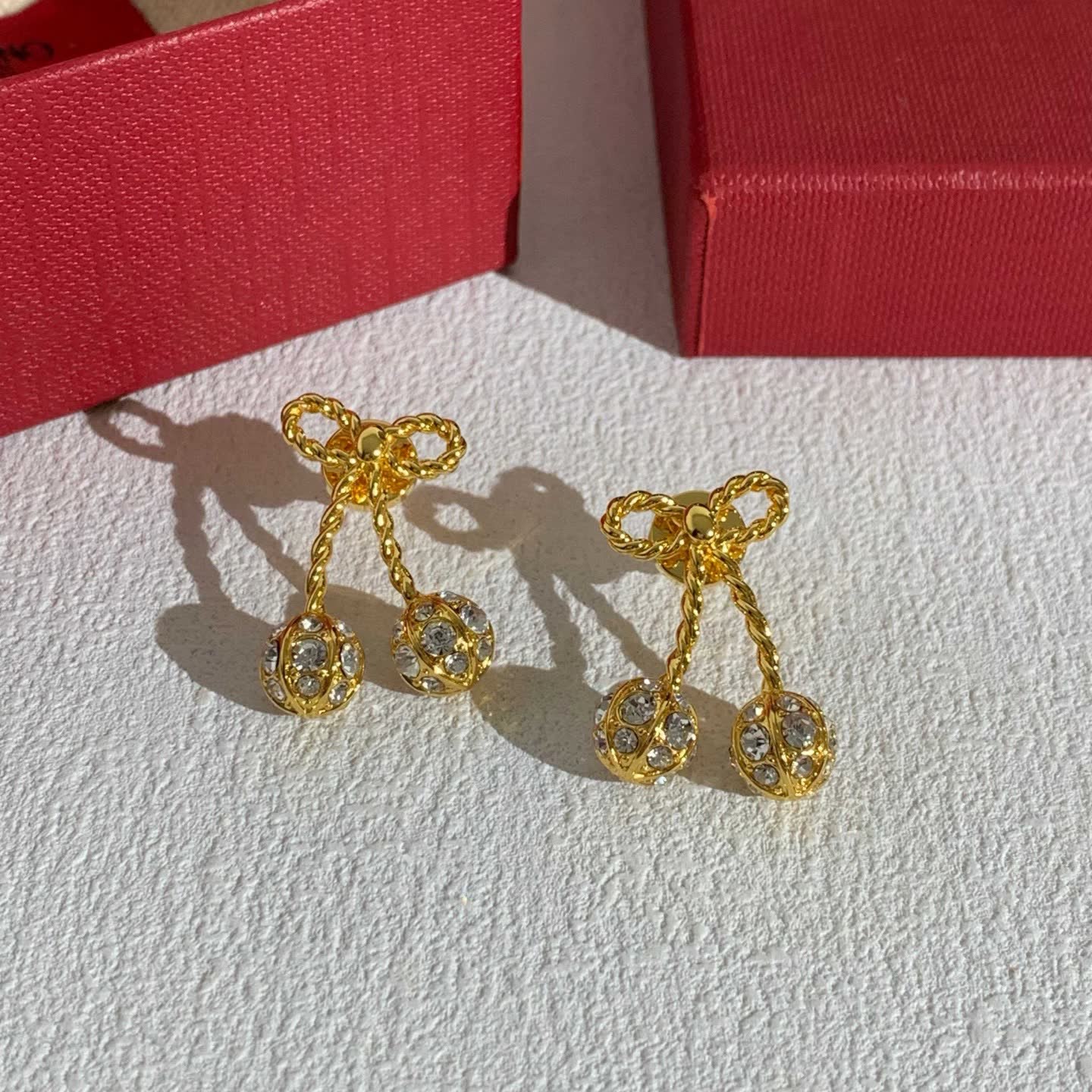 Valentino Gold Bow and Crystal Drop Earrings