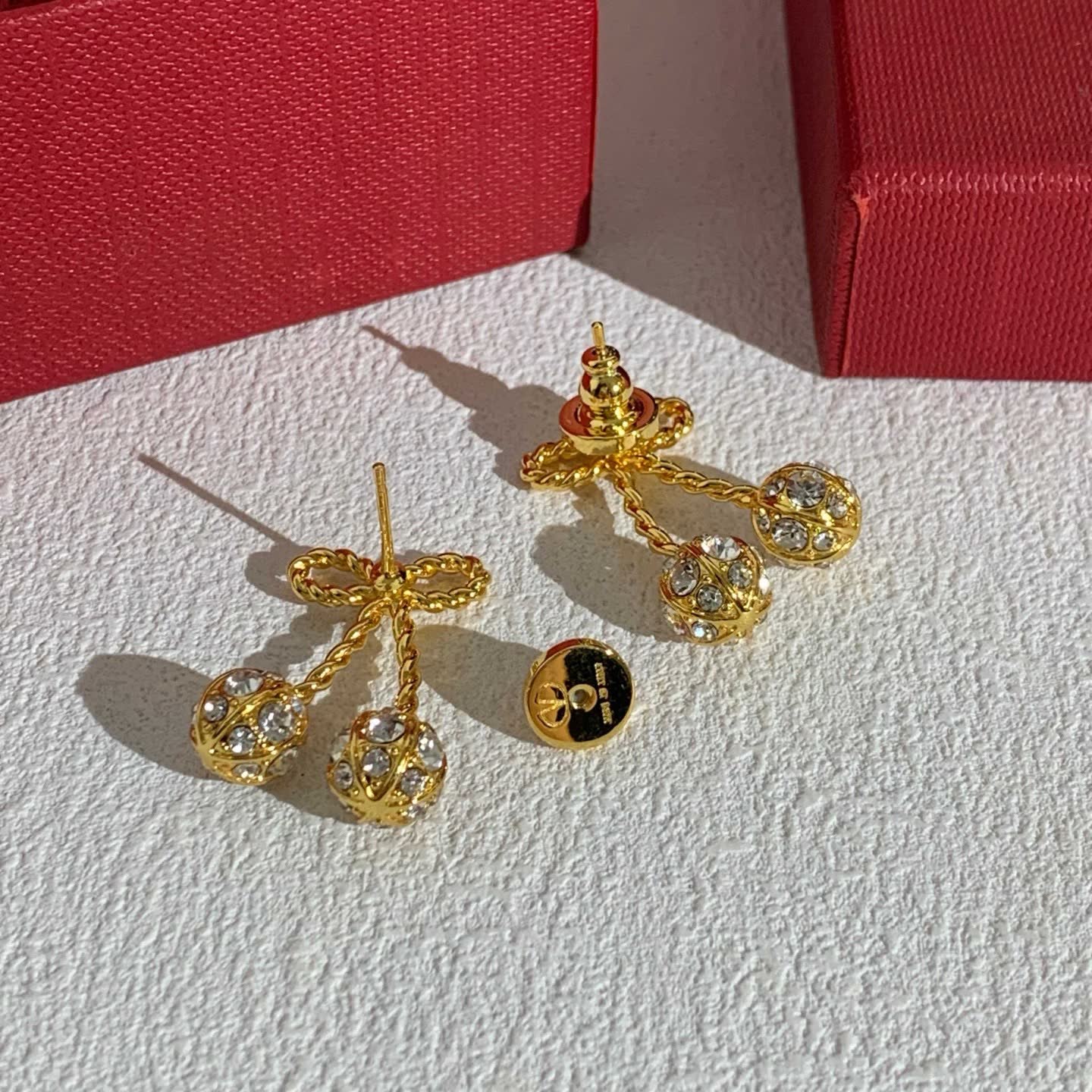Valentino Gold Bow and Crystal Drop Earrings
