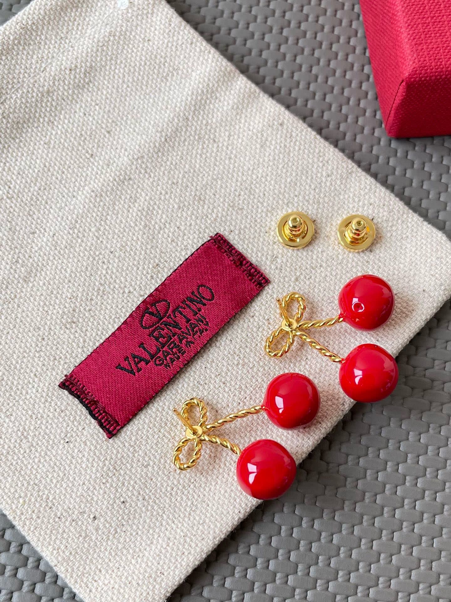 Valentino Gold Pearl Necklace with Red Cherry Earrings